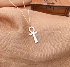 Stainless Steel Goddess Egyptian Ankh Necklace Cross Pendant Religious Clavicle Chain Statement Necklace Women Jewelry