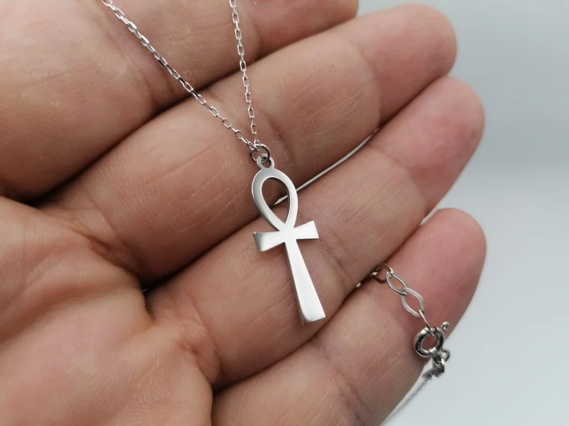 Stainless Steel Goddess Egyptian Ankh Necklace Cross Pendant Religious Clavicle Chain Statement Necklace Women Jewelry