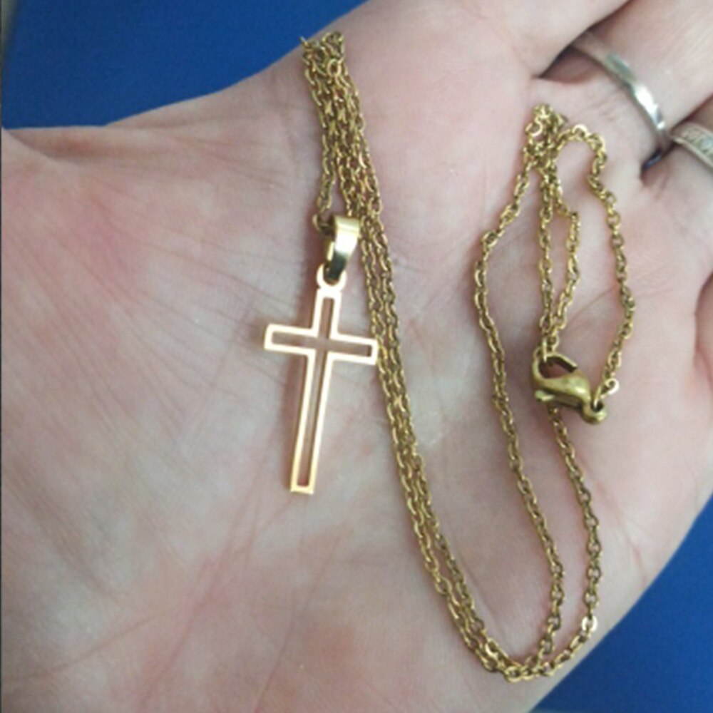 Stainless Steel Necklace For Women Lover's Gold And Rose Gold Color Chain Cross Necklace Small Cross Religious Jewelry