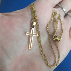 Stainless Steel Necklace For Women Lover's Gold And Rose Gold Color Chain Cross Necklace Small Cross Religious Jewelry