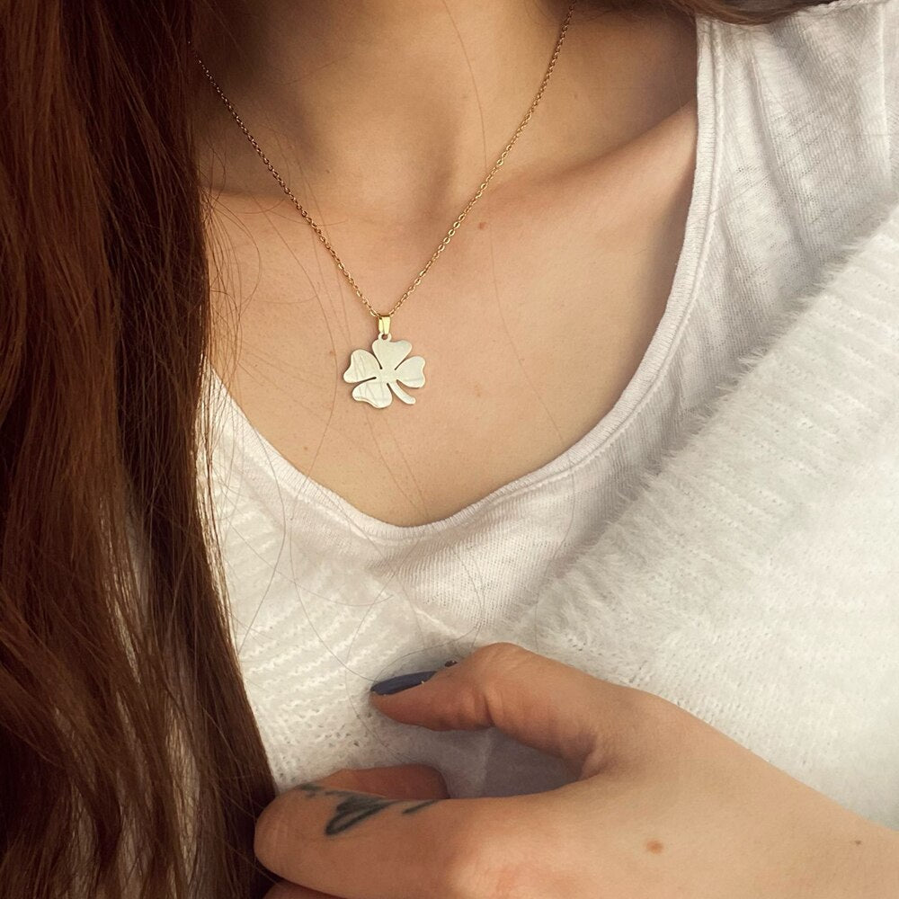 Stainless Steel Necklace For Women Man Lover's Clover Gold And Silver Color Pendant Necklace Engagement Jewelry