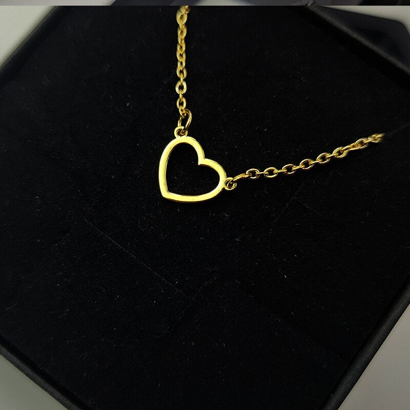 Fashion Heart Pendant Necklace For Women Girls Stainless Steel Gold Heart butterfly Choker Pendant Charms  Engagement Jewelry