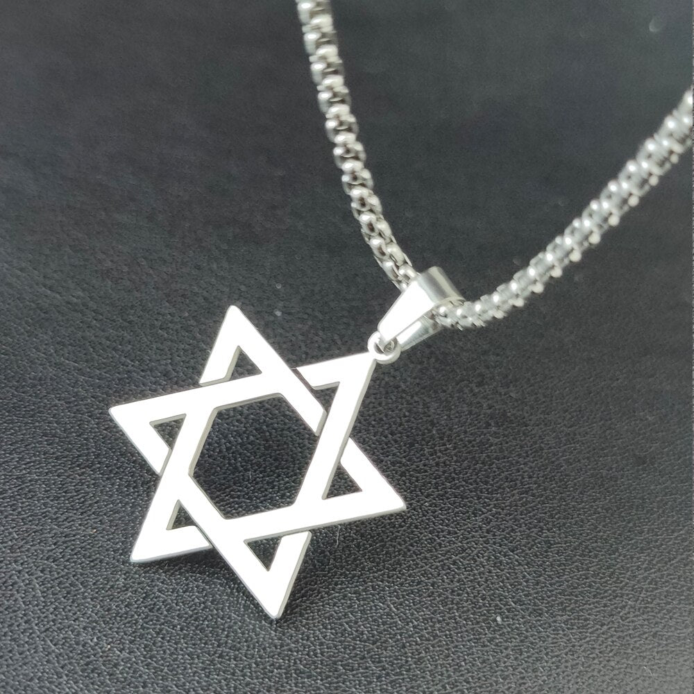 Classic Men's Star of David Pendant Necklace in Black Gold Silver Color Stainless Steel Israel Jewish Jewelry Free Chain 24 inch