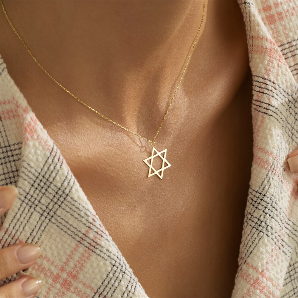 Exquisite Star of David Pendant Necklace for Women Girls Stainless Steel Emblem Talisman Seal of Solomon Sign Israel Jewelry