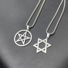 Star of David Necklace for Men Women Six-pointed Star Stainless Steel Pendant Necklaces Vintage Jewelry Religion Amulet