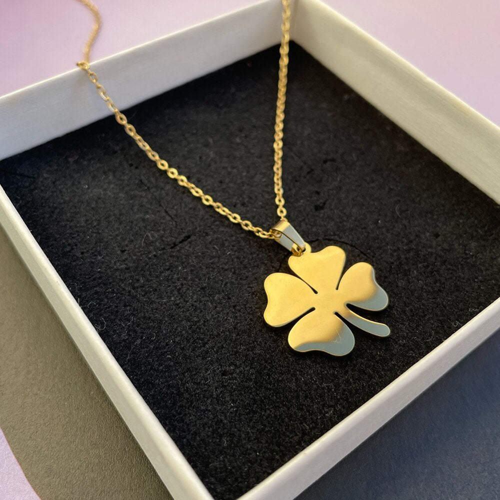 Stainless Steel Necklace For Women Man Lover's Clover Gold And Silver Color Pendant Necklace Engagement Jewelry