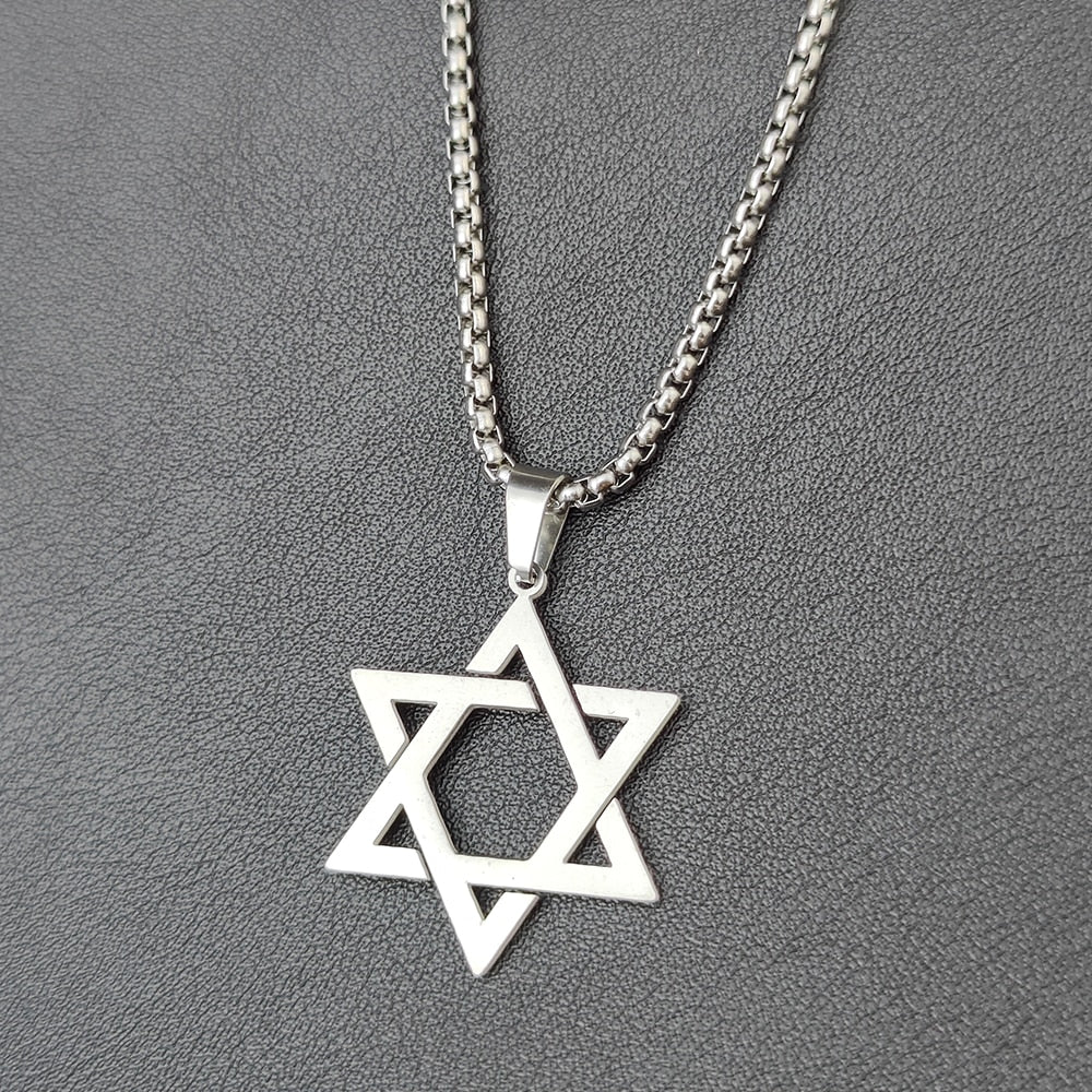 Classic Men's Star of David Pendant Necklace in Black Gold Silver Color Stainless Steel Israel Jewish Jewelry Free Chain 24 inch