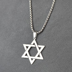 Classic Men's Star of David Pendant Necklace in Black Gold Silver Color Stainless Steel Israel Jewish Jewelry Free Chain 24 inch