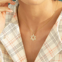 Exquisite Star of David Pendant Necklace for Women Girls Stainless Steel Emblem Talisman Seal of Solomon Sign Israel Jewelry