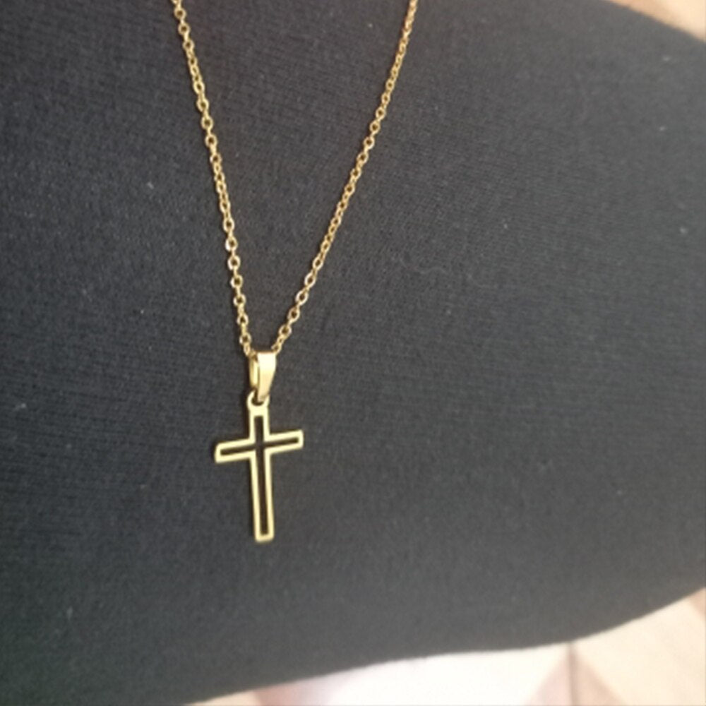 Stainless Steel Necklace For Women Lover's Gold And Rose Gold Color Chain Cross Necklace Small Cross Religious Jewelry