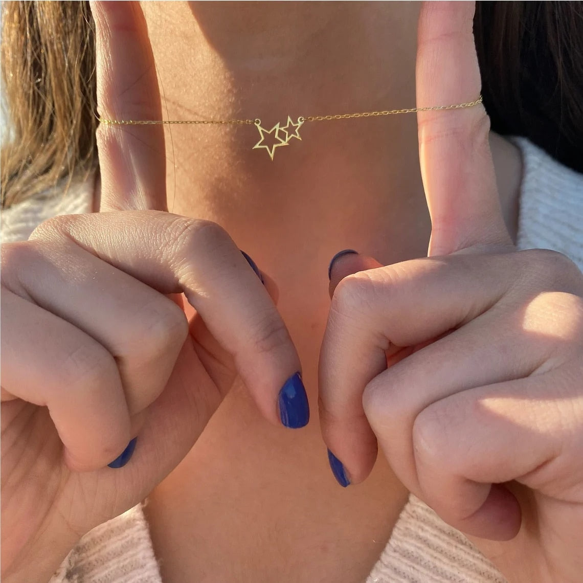 Stainless Steel Double Star Necklace Gold  Tiny Star Necklace  For Women  Choker Pendant Charms Necklace Engagement Jewelry