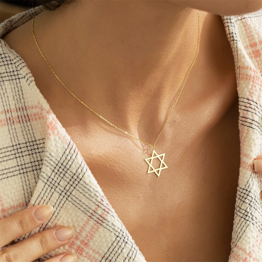 Exquisite Star of David Pendant Necklace for Women Girls Stainless Steel Emblem Talisman Seal of Solomon Sign Israel Jewelry