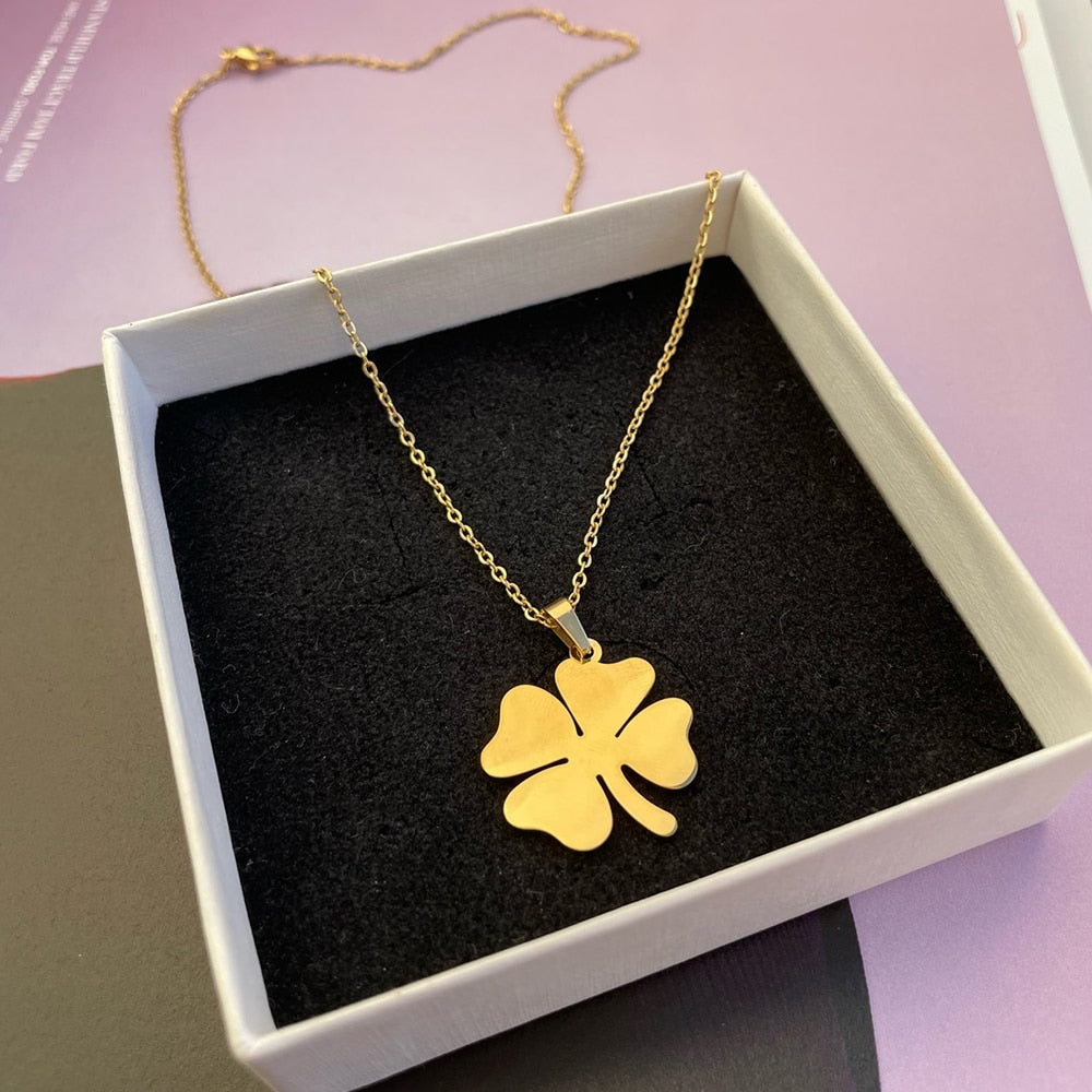 Stainless Steel Necklace For Women Man Lover's Clover Gold And Silver Color Pendant Necklace Engagement Jewelry